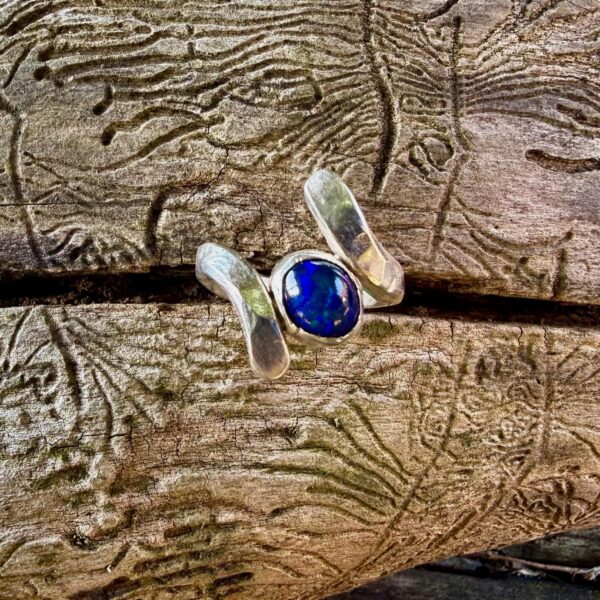blue opal-silver-twist-ring-sandrakernsjewellery blue opal-silver-twist-ring-sandrakernsjewellery