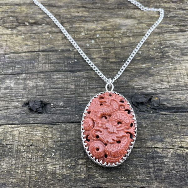 carved-goldstone-pendant-sterling silver-front-sandrakernsjewellery