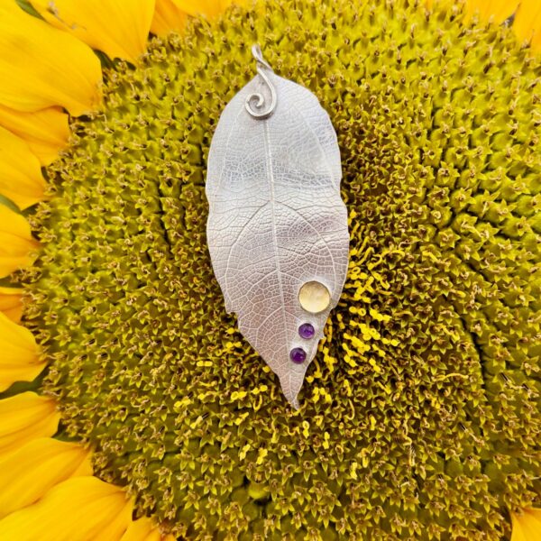 leaf-imprinted-pendant-amethyst-citrine-front-sandrakernsjewellery