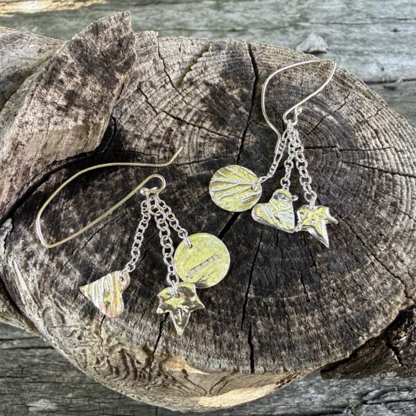 triple-drop-earrings-silver-heart-ivy leaf-sandrakernsjewellery